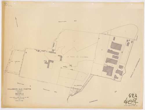 VILLEBON-SUR-YVETTE. - Cadastre révisé pour 1957 : plan du tableau d'assemblage ; plan révisé pour 1957, à jour pour 1976 (2ème, 3ème édition) : plans des sections A, B, D, E (feuilles 1-2) et D ; plan révisé pour 1957, à jour pour 1982 (3ème édition) : p