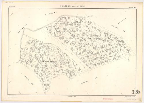VILLEBON-SUR-YVETTE. - Cadastre révisé pour 1957 : plan du tableau d'assemblage ; plan révisé pour 1957, à jour pour 1976 (2ème, 3ème édition) : plans des sections A, B, D, E (feuilles 1-2) et D ; plan révisé pour 1957, à jour pour 1982 (3ème édition) : p