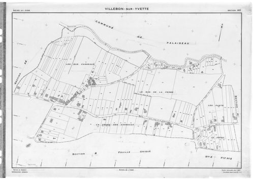 VILLEBON-SUR-YVETTE . - Cadastre de 1808 mis à jour pour 1957 : plans de la section A, section B, section D 1ère feuille, idem 2ème feuille, section E 1ère feuille, idem 2ème feuille ; cadastre renouvelé pour 1957 : plans de la section AB, section AC, sec