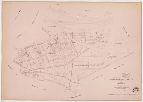 VILLEBON-SUR-YVETTE. - Cadastre révisé pour 1957 : plan du tableau d'assemblage ; plan révisé pour 1957, à jour pour 1976 (2ème, 3ème édition) : plans des sections A, B, D, E (feuilles 1-2) et D ; plan révisé pour 1957, à jour pour 1982 (3ème édition) : p