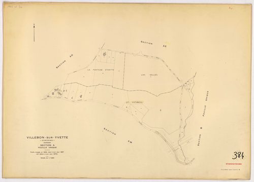 VILLEBON-SUR-YVETTE. - Cadastre révisé pour 1957 : plan du tableau d'assemblage ; plan révisé pour 1957, à jour pour 1976 (2ème, 3ème édition) : plans des sections A, B, D, E (feuilles 1-2) et D ; plan révisé pour 1957, à jour pour 1982 (3ème édition) : p