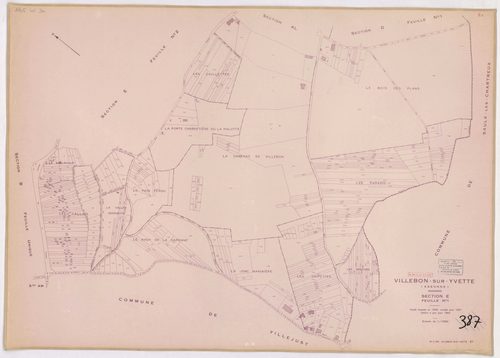 VILLEBON-SUR-YVETTE. - Cadastre révisé pour 1957 : plan du tableau d'assemblage ; plan révisé pour 1957, à jour pour 1976 (2ème, 3ème édition) : plans des sections A, B, D, E (feuilles 1-2) et D ; plan révisé pour 1957, à jour pour 1982 (3ème édition) : p