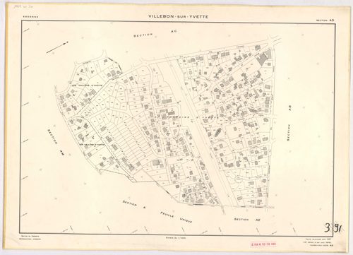 VILLEBON-SUR-YVETTE. - Cadastre révisé pour 1957 : plan du tableau d'assemblage ; plan révisé pour 1957, à jour pour 1976 (2ème, 3ème édition) : plans des sections A, B, D, E (feuilles 1-2) et D ; plan révisé pour 1957, à jour pour 1982 (3ème édition) : p