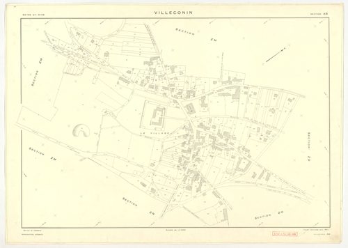 Plans minutes de conservation : VILLECONIN : tableau d'assemblage, ech. 1/10000 (1962), sections AB, AD, ech. 1/1000 (1962) ; sections AC, ZA, ZB, ZC, ZD, ZE, ZH, ZI, ZK, ZL, ZM, ZN, ZO, ech. 1/2000 (1962) ; remembrement rural sections ZA, ZB, ZC, ZD, ZE,