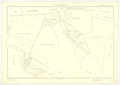 Plans minutes de conservation : VILLECONIN : tableau d'assemblage, ech. 1/10000 (1962), sections AB, AD, ech. 1/1000 (1962) ; sections AC, ZA, ZB, ZC, ZD, ZE, ZH, ZI, ZK, ZL, ZM, ZN, ZO, ech. 1/2000 (1962) ; remembrement rural sections ZA, ZB, ZC, ZD, ZE,