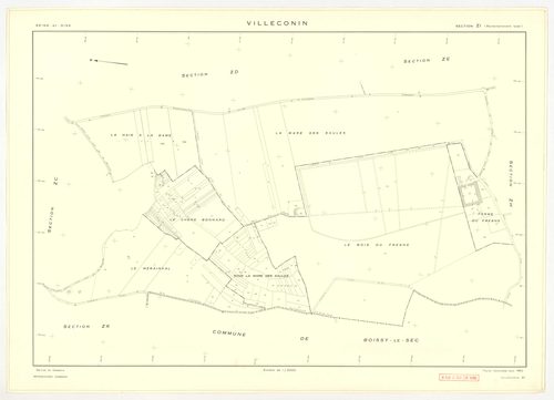 Plans minutes de conservation : VILLECONIN : tableau d'assemblage, ech. 1/10000 (1962), sections AB, AD, ech. 1/1000 (1962) ; sections AC, ZA, ZB, ZC, ZD, ZE, ZH, ZI, ZK, ZL, ZM, ZN, ZO, ech. 1/2000 (1962) ; remembrement rural sections ZA, ZB, ZC, ZD, ZE,