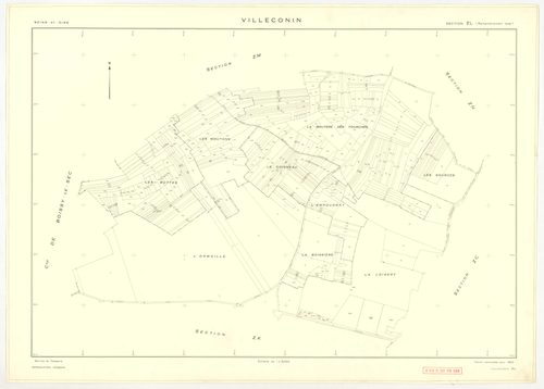 Plans minutes de conservation : VILLECONIN : tableau d'assemblage, ech. 1/10000 (1962), sections AB, AD, ech. 1/1000 (1962) ; sections AC, ZA, ZB, ZC, ZD, ZE, ZH, ZI, ZK, ZL, ZM, ZN, ZO, ech. 1/2000 (1962) ; remembrement rural sections ZA, ZB, ZC, ZD, ZE,