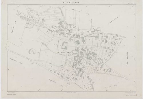 VILLECONIN, plans minutes de conservation : tableau d'assemblage, 1962, Ech. 1/10000 ; plans des sections AB, AD, 1962, Ech. 1/1000, sections AC, ZA, ZB, ZC, ZD, ZE, ZH, ZI, ZK, ZL, ZM, ZN, ZO, 1962, Ech. 1/2000. Polyester. N et B. Dim. 105 x 80 cm [16 pl