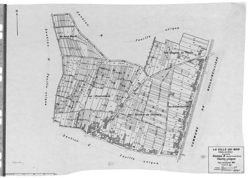 VILLE-DU-BOIS (LA). - Cadastre révisé pour 1937 : plans de la section A la Croix Saint Jacques, section B les Grands Chemins, section C le Village, section D les Graviers, section E le Gros Chêne, section F le Bois de Monsieur, section G Lunezi, section H