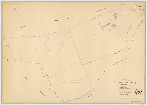 VILLE-DU-BOIS (LA). - Plan révisé pour 1937 : plan du tableau d'assemblage ; plan révisé pour 1937, à jour pour 1977 (3ème édition) : plan de la section A ; plan révisé pour 1937, à jour pour 1982 (3ème, 4ème édition) : plans des sections B, C, D, E, F, G