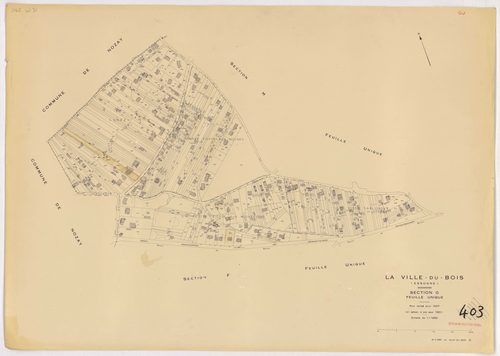 VILLE-DU-BOIS (LA). - Plan révisé pour 1937 : plan du tableau d'assemblage ; plan révisé pour 1937, à jour pour 1977 (3ème édition) : plan de la section A ; plan révisé pour 1937, à jour pour 1982 (3ème, 4ème édition) : plans des sections B, C, D, E, F, G
