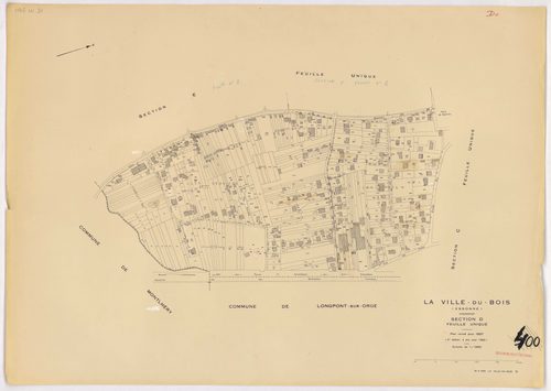 VILLE-DU-BOIS (LA). - Plan révisé pour 1937 : plan du tableau d'assemblage ; plan révisé pour 1937, à jour pour 1977 (3ème édition) : plan de la section A ; plan révisé pour 1937, à jour pour 1982 (3ème, 4ème édition) : plans des sections B, C, D, E, F, G