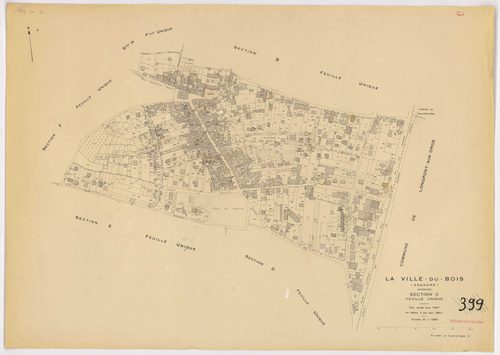 VILLE-DU-BOIS (LA). - Plan révisé pour 1937 : plan du tableau d'assemblage ; plan révisé pour 1937, à jour pour 1977 (3ème édition) : plan de la section A ; plan révisé pour 1937, à jour pour 1982 (3ème, 4ème édition) : plans des sections B, C, D, E, F, G
