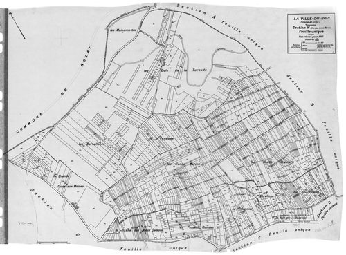 VILLE-DU-BOIS (LA). - Cadastre révisé pour 1937 : plans de la section A la Croix Saint Jacques, section B les Grands Chemins, section C le Village, section D les Graviers, section E le Gros Chêne, section F le Bois de Monsieur, section G Lunezi, section H