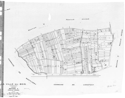VILLE-DU-BOIS (LA). - Cadastre révisé pour 1937 : plans de la section A la Croix Saint Jacques, section B les Grands Chemins, section C le Village, section D les Graviers, section E le Gros Chêne, section F le Bois de Monsieur, section G Lunezi, section H