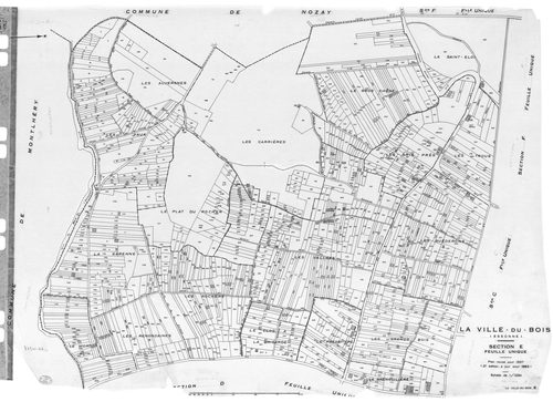 VILLE-DU-BOIS (LA). - Cadastre révisé pour 1937 : plans de la section A la Croix Saint Jacques, section B les Grands Chemins, section C le Village, section D les Graviers, section E le Gros Chêne, section F le Bois de Monsieur, section G Lunezi, section H