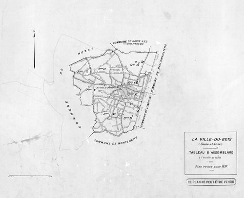 VILLE-DU-BOIS (LA). - Plan révisé pour 1937 : plan du tableau d'assemblage ; plan révisé pour 1937, à jour pour 1977 (3ème édition) : plan de la section A ; plan révisé pour 1937, à jour pour 1982 (3ème, 4ème édition) : plans des sections B, C, D, E, F, G