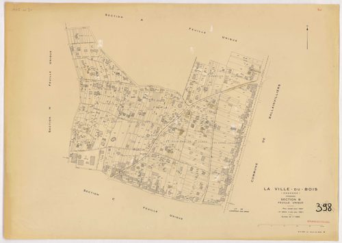 VILLE-DU-BOIS (LA). - Plan révisé pour 1937 : plan du tableau d'assemblage ; plan révisé pour 1937, à jour pour 1977 (3ème édition) : plan de la section A ; plan révisé pour 1937, à jour pour 1982 (3ème, 4ème édition) : plans des sections B, C, D, E, F, G