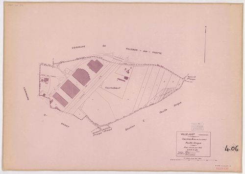 VILLEJUST. - Plan révisé pour 1942, à jour pour 1975 (2ème, 3ème édition) : plans du tableau d'assemblage, des sections A dite de Courtaboeuf, B dite du village, C dite de Launay, D dite de la Poitevine et E dite de Frétay ; plan révisé pour 1942, à jour 
