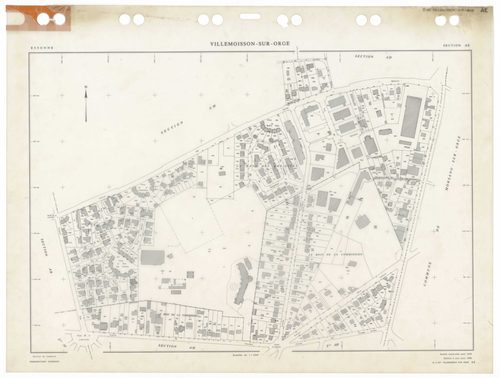 VILLEMOISSON-SUR-ORGE, plans minutes de conservation : tableau d'assemblage,1958, Ech. 1/5000 ; plans des sections AB, AC, AD, AE, AH, AI, AK, AL, 1958, Ech. 1/1000, section AM, 1986, Ech. 1/1000. Polyester. N et B. Dim. 105 x 80 cm [10 plans]. 
