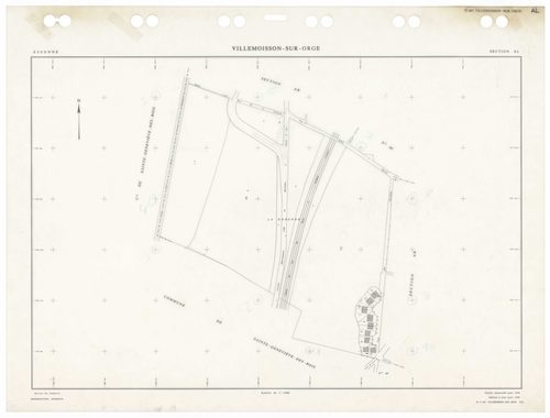 VILLEMOISSON-SUR-ORGE, plans minutes de conservation : tableau d'assemblage,1958, Ech. 1/5000 ; plans des sections AB, AC, AD, AE, AH, AI, AK, AL, 1958, Ech. 1/1000, section AM, 1986, Ech. 1/1000. Polyester. N et B. Dim. 105 x 80 cm [10 plans]. 