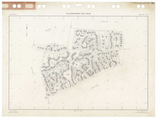 VILLEMOISSON-SUR-ORGE, plans minutes de conservation : tableau d'assemblage,1958, Ech. 1/5000 ; plans des sections AB, AC, AD, AE, AH, AI, AK, AL, 1958, Ech. 1/1000, section AM, 1986, Ech. 1/1000. Polyester. N et B. Dim. 105 x 80 cm [10 plans]. 