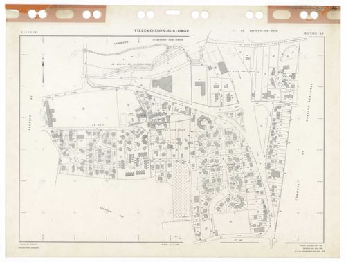 VILLEMOISSON-SUR-ORGE, plans minutes de conservation : tableau d'assemblage,1958, Ech. 1/5000 ; plans des sections AB, AC, AD, AE, AH, AI, AK, AL, 1958, Ech. 1/1000, section AM, 1986, Ech. 1/1000. Polyester. N et B. Dim. 105 x 80 cm [10 plans]. 
