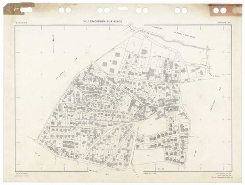 VILLEMOISSON-SUR-ORGE, plans minutes de conservation : tableau d'assemblage,1958, Ech. 1/5000 ; plans des sections AB, AC, AD, AE, AH, AI, AK, AL, 1958, Ech. 1/1000, section AM, 1986, Ech. 1/1000. Polyester. N et B. Dim. 105 x 80 cm [10 plans]. 