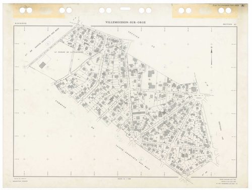 VILLEMOISSON-SUR-ORGE, plans minutes de conservation : tableau d'assemblage,1958, Ech. 1/5000 ; plans des sections AB, AC, AD, AE, AH, AI, AK, AL, 1958, Ech. 1/1000, section AM, 1986, Ech. 1/1000. Polyester. N et B. Dim. 105 x 80 cm [10 plans]. 