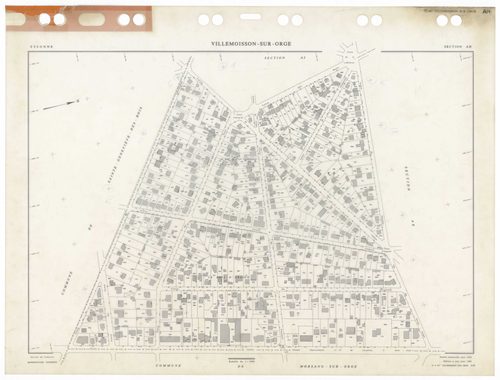 VILLEMOISSON-SUR-ORGE, plans minutes de conservation : tableau d'assemblage,1958, Ech. 1/5000 ; plans des sections AB, AC, AD, AE, AH, AI, AK, AL, 1958, Ech. 1/1000, section AM, 1986, Ech. 1/1000. Polyester. N et B. Dim. 105 x 80 cm [10 plans]. 