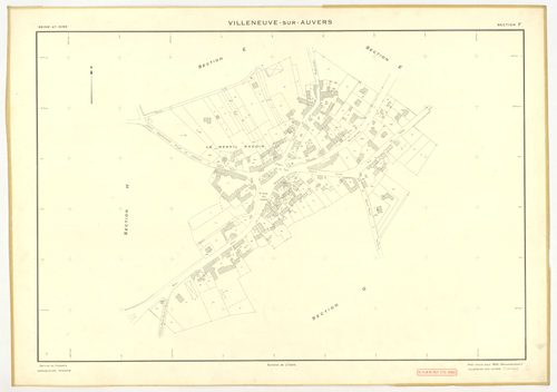 Plans minutes de conservation : VILLENEUVE-SUR-AUVERS : tableau d'assemblage, ech. 1/10000 (1953), sections A, B, C, D, E, F, G, H, ech. 1/2000 (1953), NB, papier, 105x80 [9 plans]. 