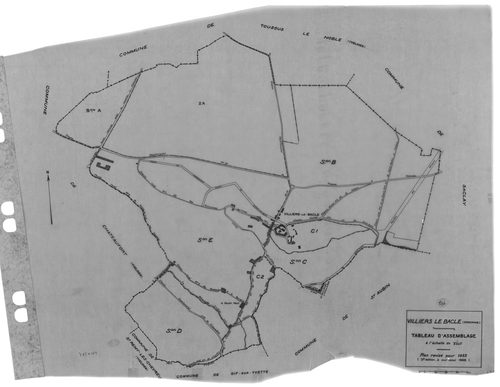 VILLIERS-LE-BACLE. - Cadastre révisé pour 1933 : plan du tableau d'assemblage , plans de la section A les Fonds Toussus, section B les Fonds d'Orsigny, section C le Village 2ème feuille, section E Voisins le Cuit ; cadastre renouvelé pour 1965 : plan de l
