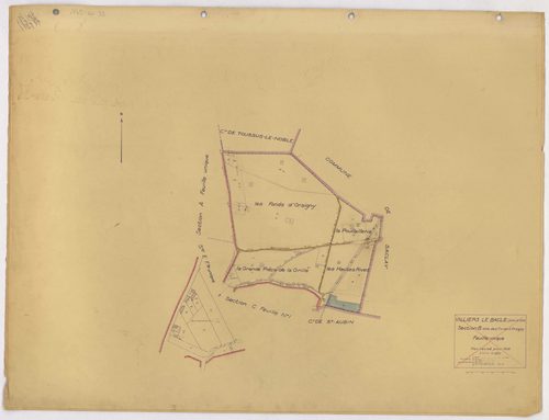 VILLIERS-LE-BACLE. - Plan révisé pour 1933 : plans du tableau d'assemblage, des sections A dite des Fonds Toussus, B dite des Fonds d'Orsigny, C dite du village (feuilles 1-2), D dite du Moulin Neuf, E dite de Voisins-le-Cuit. [7 plans]. 