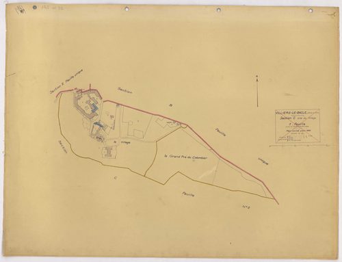 VILLIERS-LE-BACLE. - Plan révisé pour 1933 : plans du tableau d'assemblage, des sections A dite des Fonds Toussus, B dite des Fonds d'Orsigny, C dite du village (feuilles 1-2), D dite du Moulin Neuf, E dite de Voisins-le-Cuit. [7 plans]. 