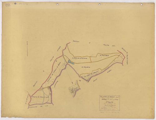 VILLIERS-LE-BACLE. - Plan révisé pour 1933 : plans du tableau d'assemblage, des sections A dite des Fonds Toussus, B dite des Fonds d'Orsigny, C dite du village (feuilles 1-2), D dite du Moulin Neuf, E dite de Voisins-le-Cuit. [7 plans]. 