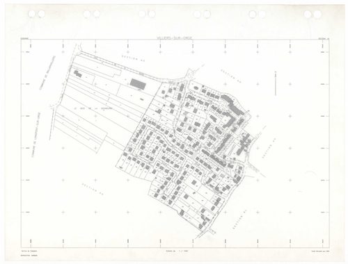VILLIERS-SUR-ORGE, plans minutes de conservation : tableau d'assemblage,1933, Ech. 1/5000 ; plans des sections Zu, 1953, Ech. 1/2000, sections AA, AB, AE, 1997, Ech. 1/1000, sections AC, AD, 1998, Ech. 1/1000, sections AH, AI, AK, AL, 1999, Ech. 1/1000. P