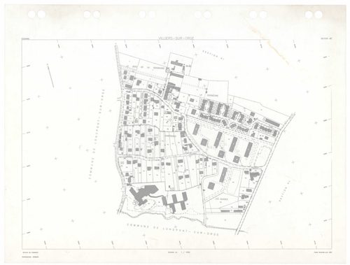 VILLIERS-SUR-ORGE, plans minutes de conservation : tableau d'assemblage,1933, Ech. 1/5000 ; plans des sections Zu, 1953, Ech. 1/2000, sections AA, AB, AE, 1997, Ech. 1/1000, sections AC, AD, 1998, Ech. 1/1000, sections AH, AI, AK, AL, 1999, Ech. 1/1000. P