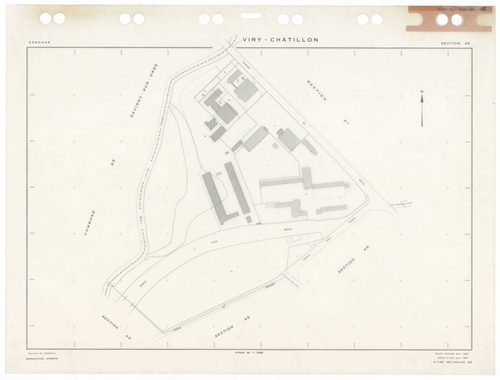 VIRY-CHATILLON, plans minutes de conservation : tableau d'assemblage,1980, Ech. 1/5000 ; plans des sections, AB, AC, AD, AE, AH, AI, AK, AL, AM, AN, AO, AP, AR, AS, AT, AV, AW, AX, AX, AY, BC, BD, BE, BH, BI, BK, BL, BM, 1980, Ech. 1/1000. Polyester. N et