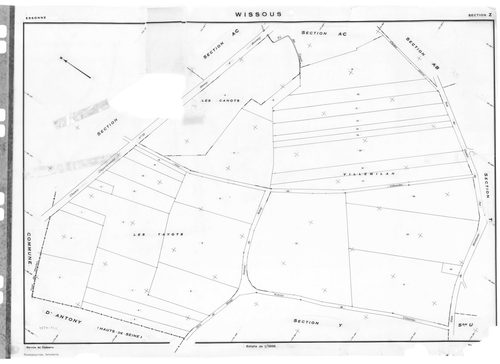 WISSOUS. - Cadastre révisé pour 1951 : plan du tableau d'assemblage, plans de la section AB, section AC, section AD, section B, section D, section F, section Z, [8 plans]. 