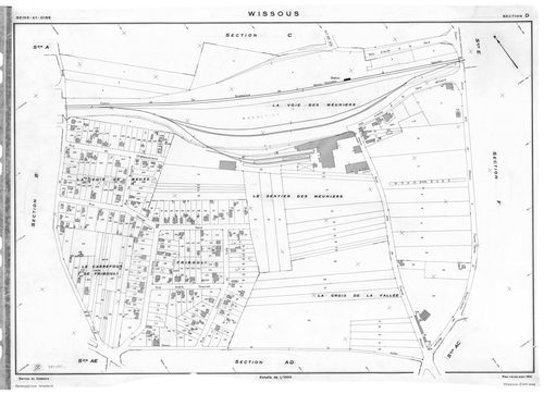 WISSOUS. - Cadastre révisé pour 1951 : plan du tableau d'assemblage, plans de la section AB, section AC, section AD, section B, section D, section F, section Z, [8 plans]. 