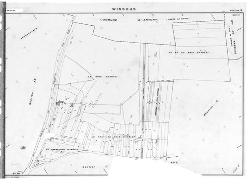 WISSOUS. - Cadastre révisé pour 1951 : plan du tableau d'assemblage, plans de la section AB, section AC, section AD, section B, section D, section F, section Z, [8 plans]. 