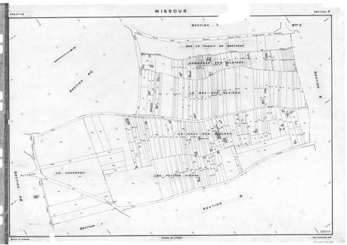 WISSOUS. - Cadastre révisé pour 1951 : plan du tableau d'assemblage, plans de la section AB, section AC, section AD, section B, section D, section F, section Z, [8 plans]. 