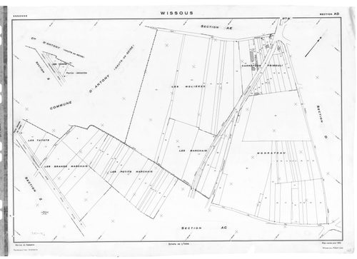 WISSOUS. - Cadastre révisé pour 1951 : plan du tableau d'assemblage, plans de la section AB, section AC, section AD, section B, section D, section F, section Z, [8 plans]. 