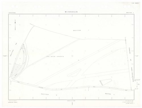 WISSOUS, plans minutes de conservation : tableau d'assemblage,1951, Ech. 1/10000 ; plans des sections Au, Bu, Cu, Du, Eu, Fu, Gu, Hu, Iu, Ju, Ku, Lu, Mu, Nu, Ou, Pu, Qu, Ru, Su, Tu, Uu, Wu, Xu, Yu, Zu, AB, AC, AD, AE, 1951, Ech. 1/1000. Polyester. N et B.