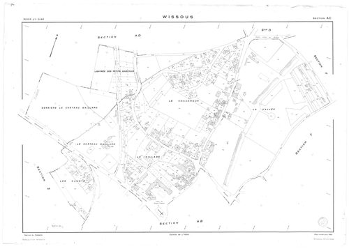 WISSOUS. - Cadastre révisé pour 1951 : plan du tableau d'assemblage, plans de la section AB, section AC, section AD, section B, section D, section F, section Z, [8 plans]. 