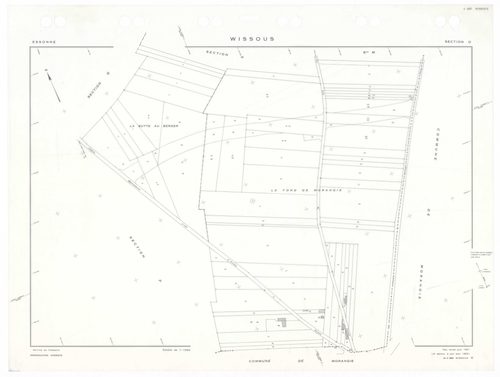 WISSOUS, plans minutes de conservation : tableau d'assemblage,1951, Ech. 1/10000 ; plans des sections Au, Bu, Cu, Du, Eu, Fu, Gu, Hu, Iu, Ju, Ku, Lu, Mu, Nu, Ou, Pu, Qu, Ru, Su, Tu, Uu, Wu, Xu, Yu, Zu, AB, AC, AD, AE, 1951, Ech. 1/1000. Polyester. N et B.