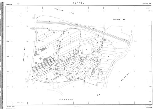 YERRES. - Cadastre de 1810 mis à jour pour 1965 : plan du tableau d'assemblage, plans de la section A 1ère feuille, idem 2ème feuille, section B ; cadastre renouvelé pour 1965 : plans de la section AK, section AL, section AM, section AN, section AO, secti