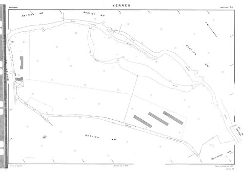 YERRES. - Cadastre de 1810 mis à jour pour 1965 : plan du tableau d'assemblage, plans de la section A 1ère feuille, idem 2ème feuille, section B ; cadastre renouvelé pour 1965 : plans de la section AK, section AL, section AM, section AN, section AO, secti