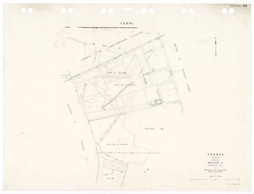 YERRES, plans minutes de conservation : tableau d'assemblage,1965, Ech. 1/5000 ; plans des sections A1, A2, BU, 1965, Ech. 1/2500, section AL, 1965, Ech. 1/2000, sections AB, AC, AD, AE, AH, AI, AK, AM, AN, AO, AP, AR, AS, AT, AV, AW, AX, AY, BB, BC, BD, 