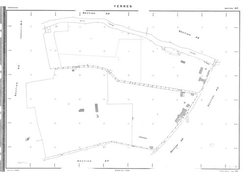 YERRES. - Cadastre de 1810 mis à jour pour 1965 : plan du tableau d'assemblage, plans de la section A 1ère feuille, idem 2ème feuille, section B ; cadastre renouvelé pour 1965 : plans de la section AK, section AL, section AM, section AN, section AO, secti